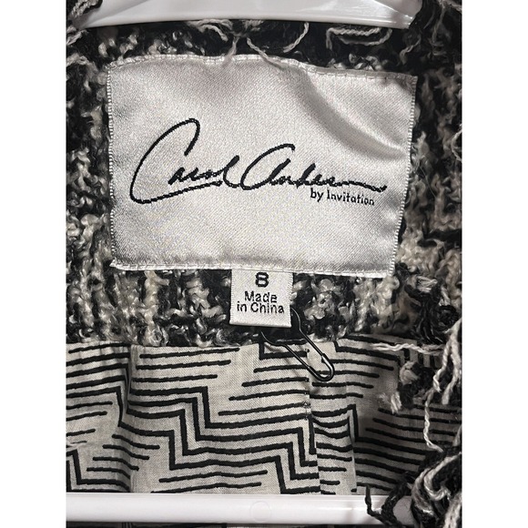 CAbi Carol Womens Lined Jacket/Blazer Black&White Tweed Plaid Fringe Trim Size 8 - Picture 9 of 14